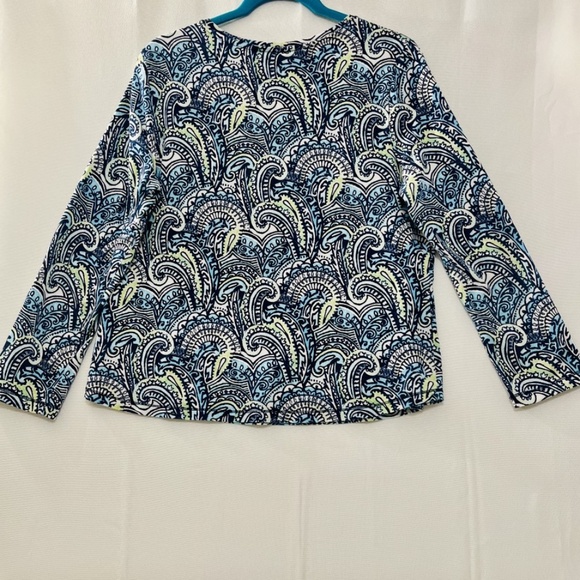 Weekends by Chico's Multicolor Paisley Long Sleeve Tee 95% Cotton Chico Size 2 - Picture 3 of 6